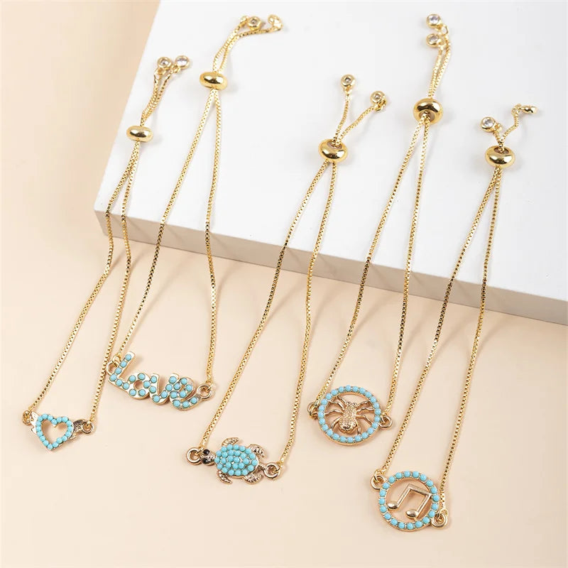 Multi Style Customizable Turtle Heart Love Box Chain Adjustable Bracelet Animal Charm Connector Bracelet
