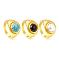 Fashion Stainless Steel Jewelry 18K Gold Plated Dome Rings Set Turquoise Pearl Gemstone Minimalist Chunky Rings for Women
