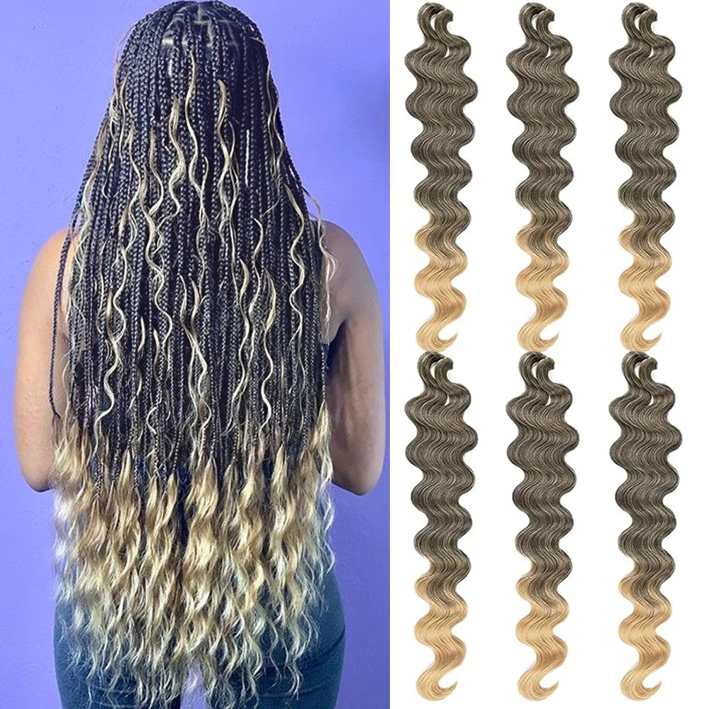 Body Wave Crochet Hair Ocean Wave Synthetic Braiding Hair Extension 24inch 90gram French Curl Goddess Box Braids Dyed