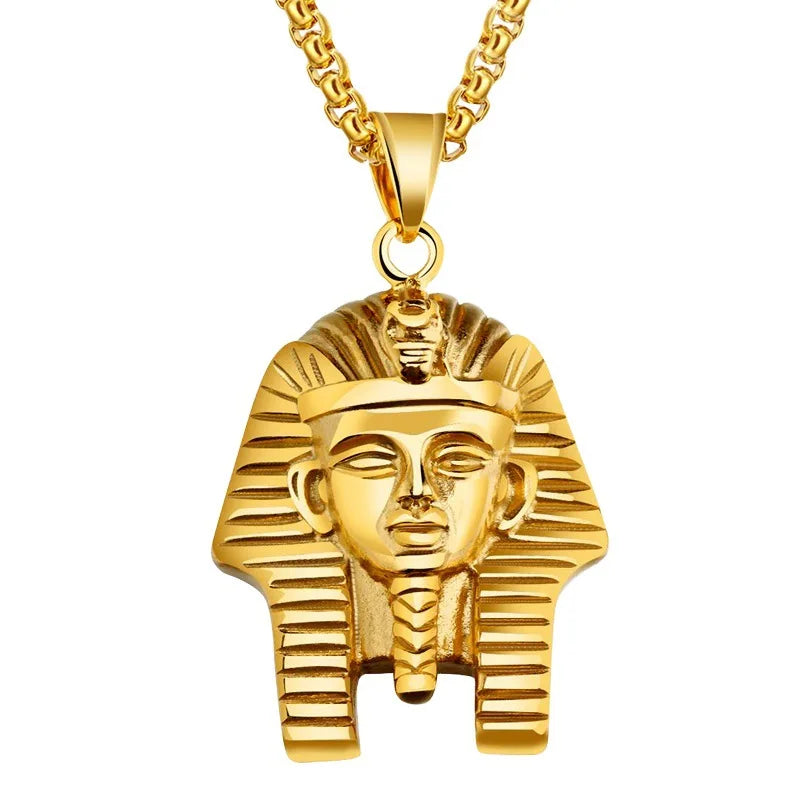 Gold Vintage Egyptian Pharaoh Pendant Necklace for Men's Fashion Style Sweater Chain Accessories Religious Jewelry