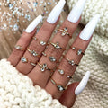 Vintage Rings Set for Women Boho Knuckle Finger Ring Female Bohemian Gold Geometric Rhinestones Ring Jewelry Accessories