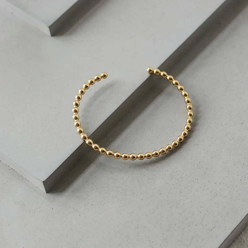 Simple Style Open Cuff Bracelet Gold Plated Adjustable Beaded Bracelets Stainless Steel Cuff Bracelet Jewelry