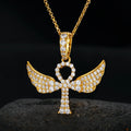 Factory Wholesale Price Hip Hop Jewelry 925 Solid Silver Iced Out Moissanite Wing Ankh Cross Pendant Necklace