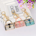 Fashion Colored Enamel Bag Pendant Keychain Women Fancy Pink Blue Rhinestone Handbag Shaped Key Ring for Gift