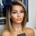 Virgin Cuticle Aligned Brazilian Human Hair Short Bob Ombre Brown Color Lace Front Wigs