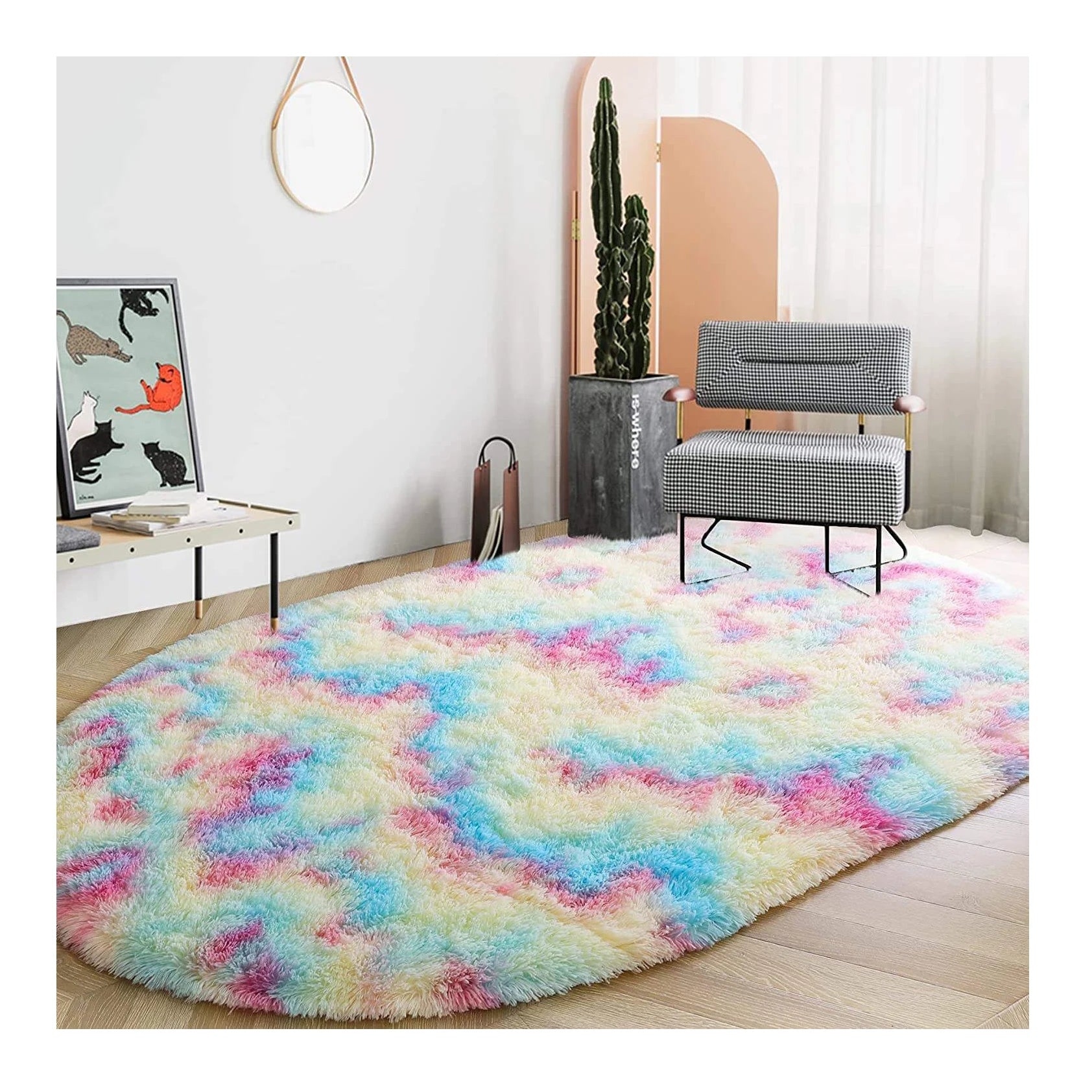 Hot Selling Soft Tie-dye Process PV Fleece Rug rainbow Fluffy Carpets for Living Room Bedroom
