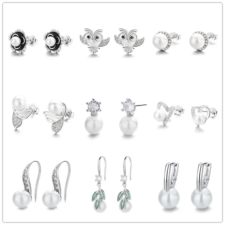 Korean Fashion Pearl Stud Drop Earrings Pure Silver 925 Ear Jewelry for Women Gift