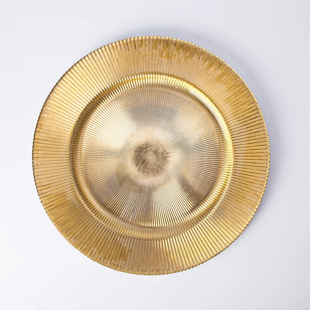 Wholesale Luxury Round Glass Gold & Silver Dinner Dishes Cheap Decorative Charger Tray for Weddings Banquets Restaurants