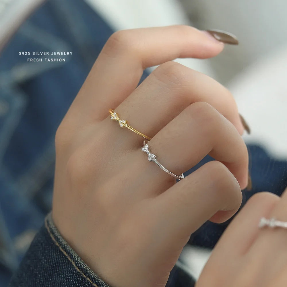 Fashion Jewelry Simple 925 Silver Bowknot Ring Women Gold Plated Sterling Silver Versatile Bow Tie Adjustable Rings for Ladies