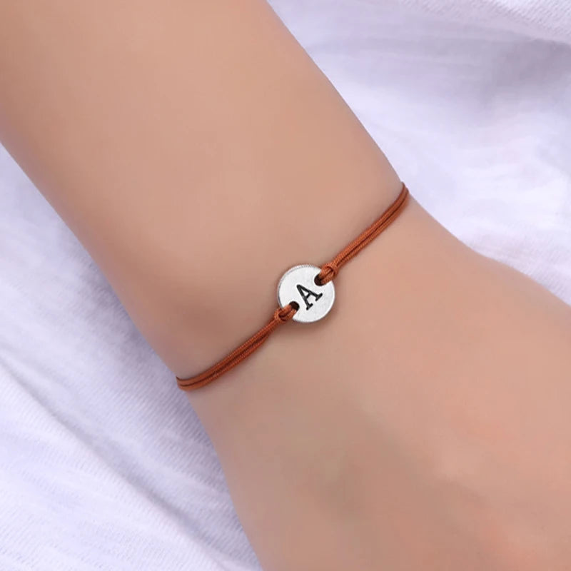 Promotional Birthday Gift Make a Wish Jewelry Wedding 26 Alphabet English Letters Initial Disc Charm Men Bracelet for Women