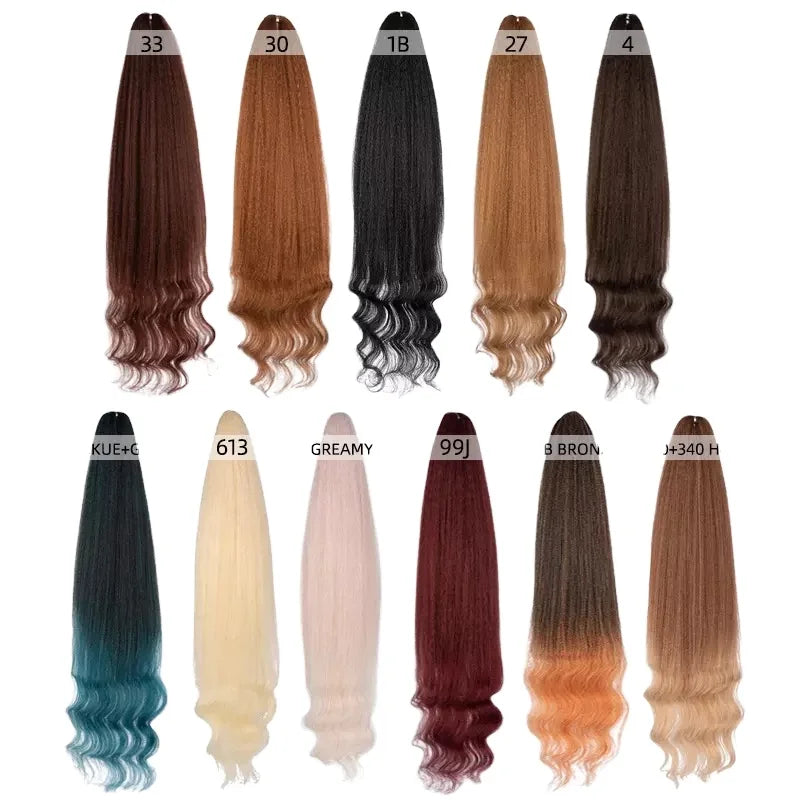 Rebecca Colorful 55 Inches 240 Gram Package Braiding Hair Bundles Straight Wave with Curly Synthetic Braiding Hair Extension