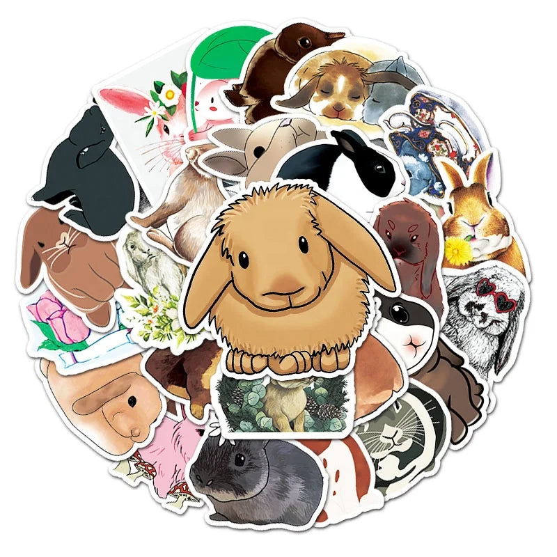 50Pcs Cute Rabbit Animal Cartoon Decorative Stickers for Girl Student Notebook Diary Skateboard Luggage Laptop Sticker