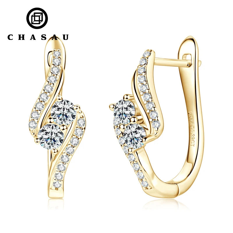 Elegant 14K Gold Plated 925 Sterling Silver Full Moissanite Symmetrical U-shape Infinity Hoop Earrings for Women