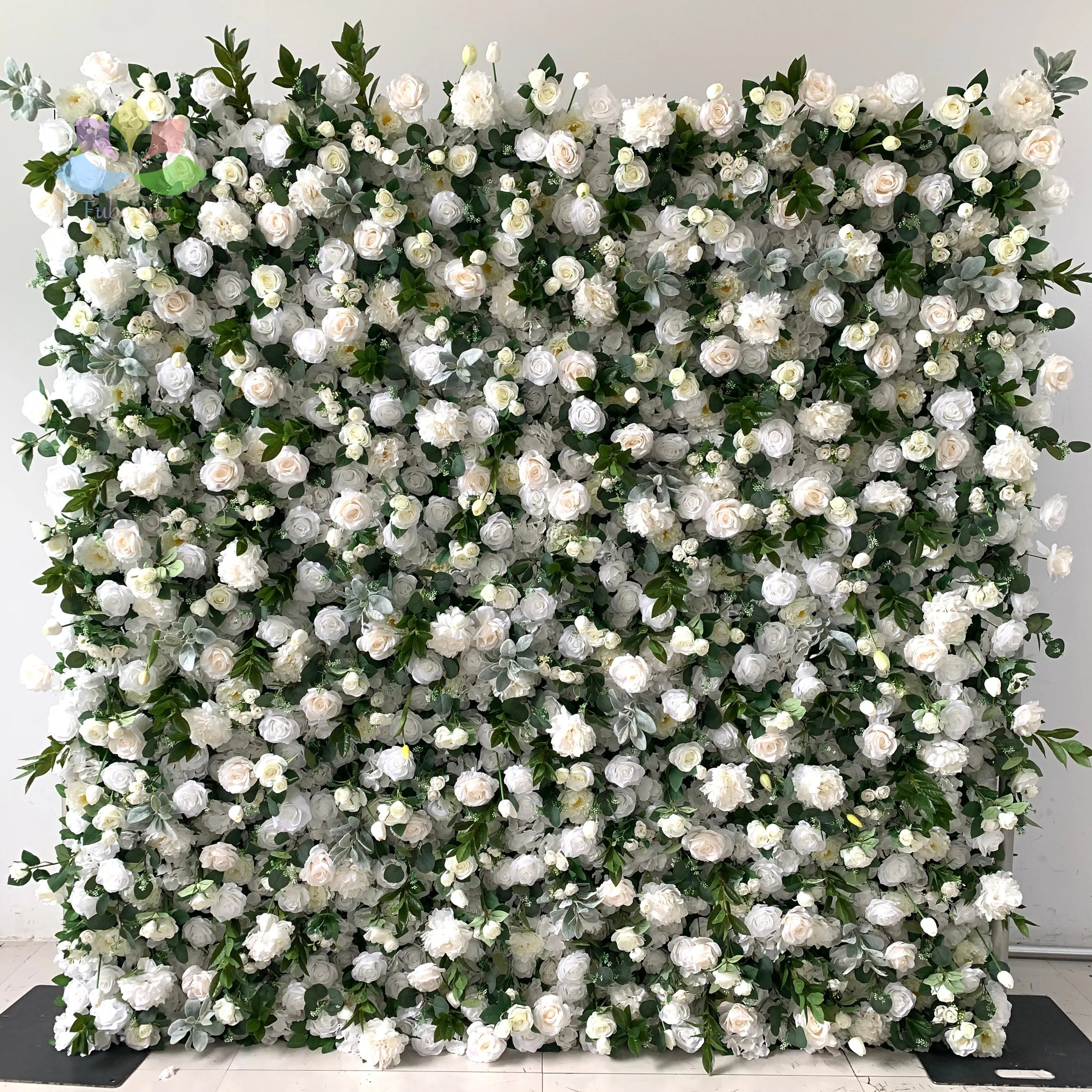 SZ Wholesale Rainbow Flower Wall Artificial Silk Rose Flower Wall 5D Backdrop Panel Roll up Fabric Floral Wall for Wedding Decor