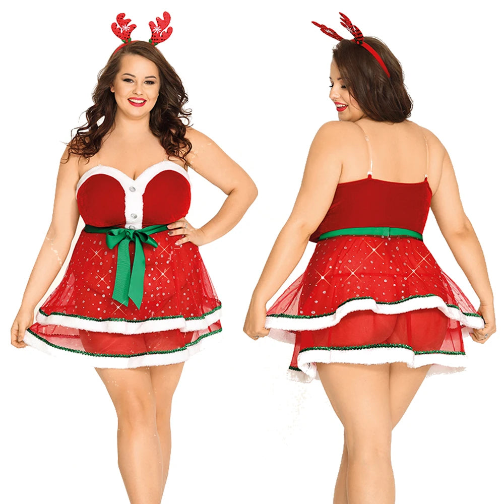 The Red Seductive Santa Claus Suspender Christmas Dresses Sexy Christmas Christmas for Plus Size Women