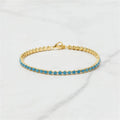 FUAMAY 18K Gold Plated Turquoise Stone Silver Bracelet Tennis Chain 18K 2mm Blue Turquoise CZ Braid Bracelets