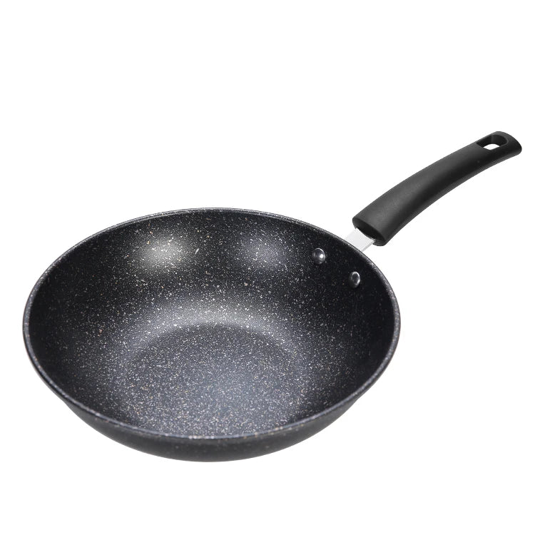 Wholesale Factory  Black Iron Carbon Steel Marble Non-stick Large Wok Pan Cookware with Bakelite Handle Cookware Set