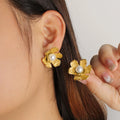 Stainless Steel Flower Stud Earrings Rust Proof 18K Gold PVD Plated Modern Daily Jewelry for Women