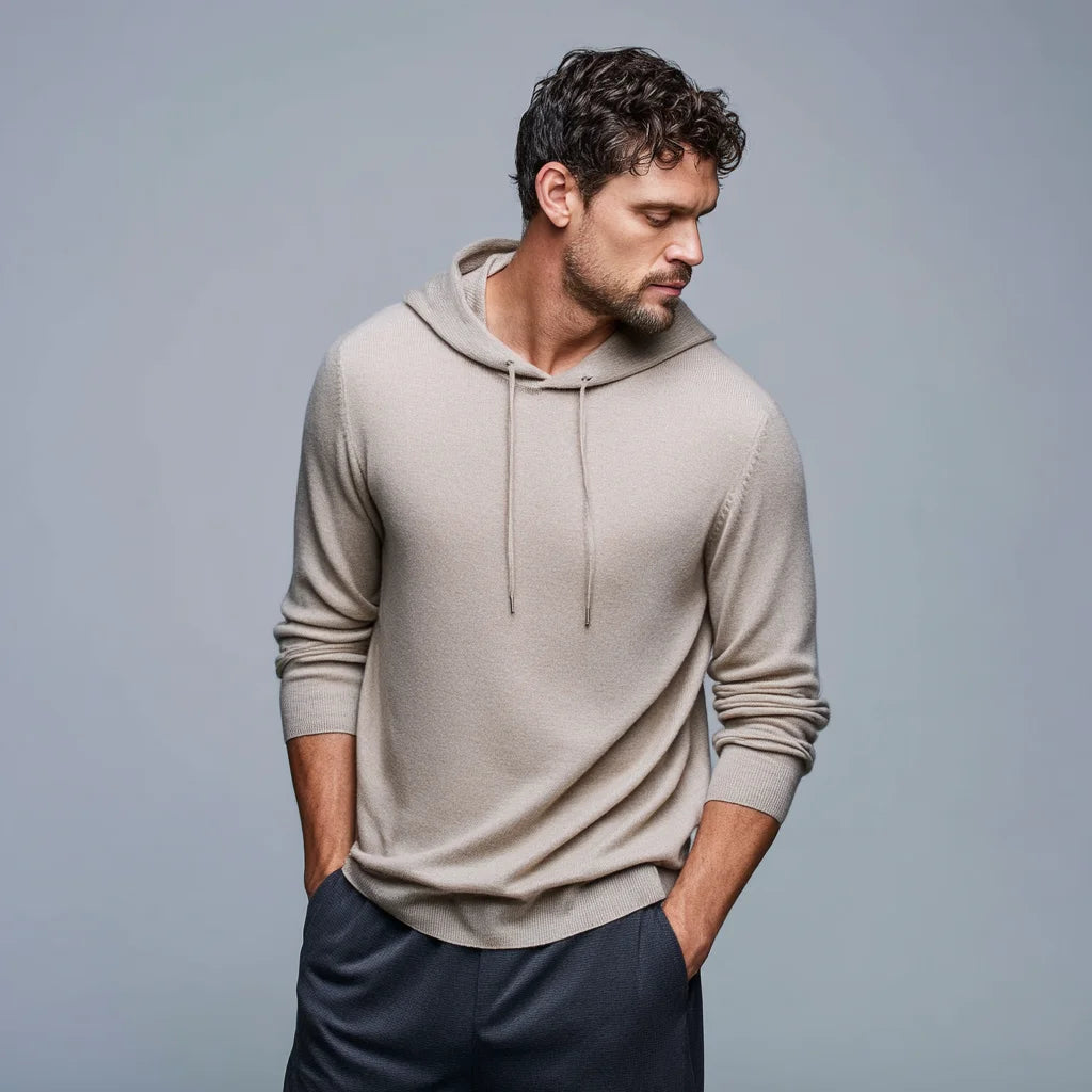 Men's Soft and Warm Cashmere Blend Hooded Knit Sweater for Autumn Winter Fashion Breathable Hoodie