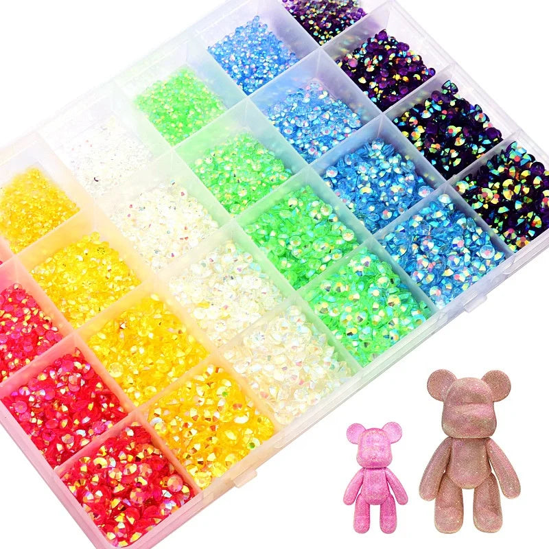 24 Girds Boxed 3-5mm Resin Nail Decoration Flatback Jelly Resin AB Color Nail Art Rhinestones