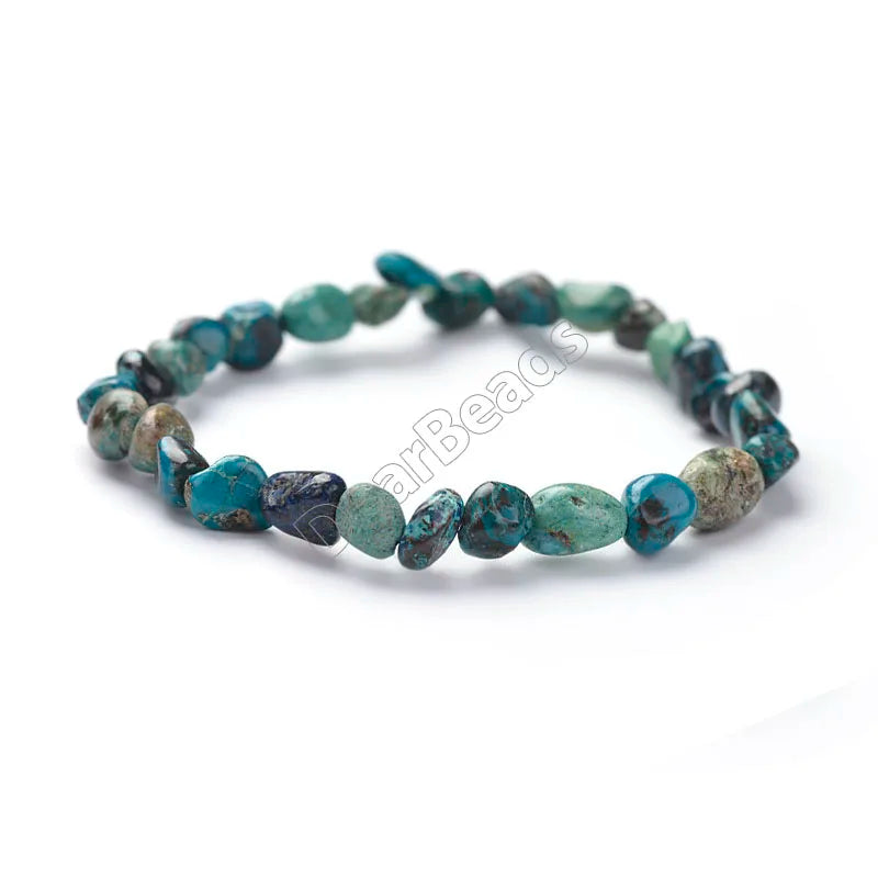 Natural 5-8mm Chrysocolla Beaded Bracelets Healing Crystal Gemstone Nugget Bracelet for Women Mens Girls