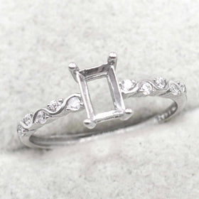 Sterling Silver 4*6mm Semi Mount Ring Square Shape Empty Frame Blank Claws Setting S925 Base Without Center Stone for Inlay DIY