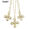 WT-JN168 WKT Drama Style Fashion Design Flower Shape Natural Freshwater Pearl Cross Necklace Jewelry Accessory Necklaces