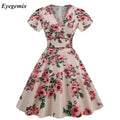 Vintage 60s 50s Big Swing Summer Dress Women 2026 Causal Robe Midi Pin-Up Tunic Sundress Short Sleeve V Neck Party Vestidos 3XL