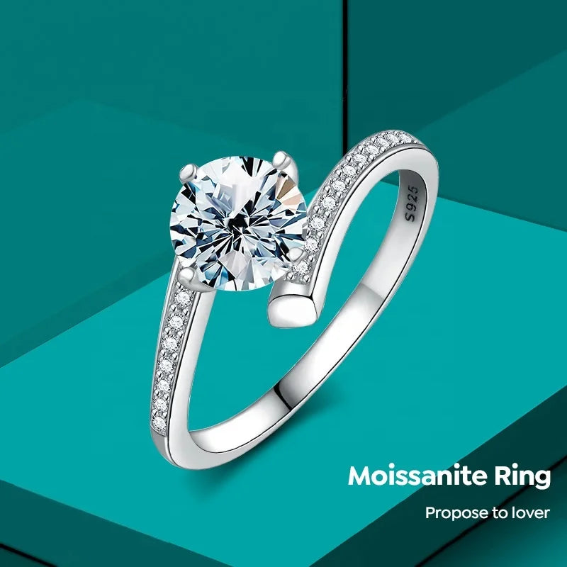 Wholesale 100% Moissanite Ring 1CT  Brilliant Diamond Engagement Ring for Women Girl Promise Gift 925 Sterling Silver Jewelry