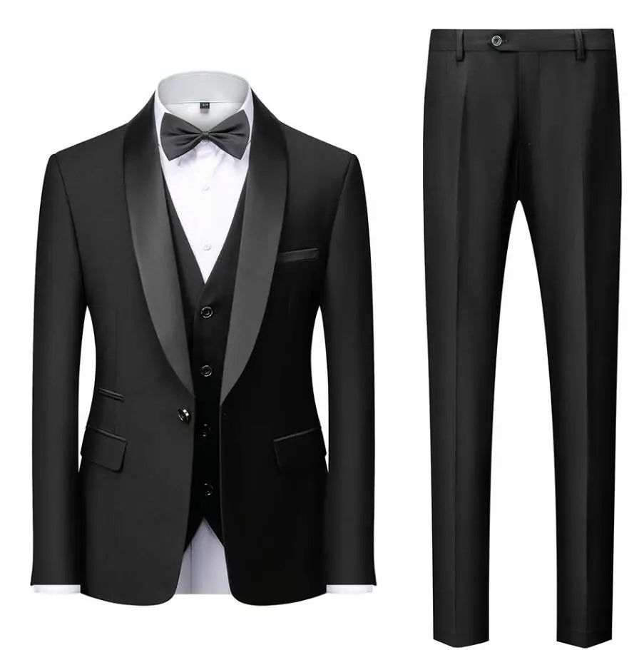 Men Marriage Color Block Collar Suit Jacket Trousers Waistcoat Business Casual Wedding Blazers Coat Vest Pants 3 Pieces Set