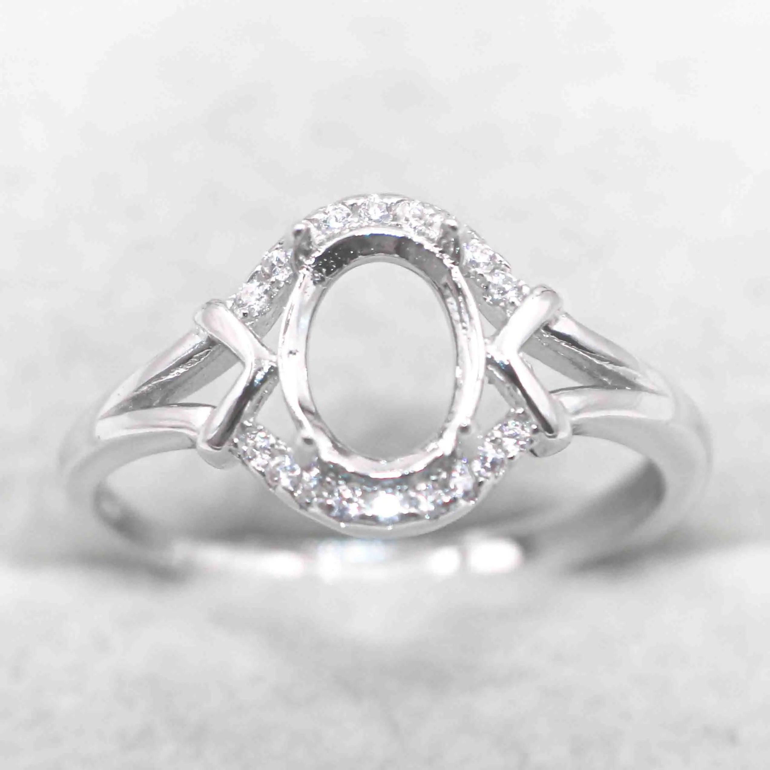 Sterling Silver 6*8mm Semi Mount Ring Frame Empty Blank Support Claw Setting S925 Base Holder Without Center Stone for DIY Inlay