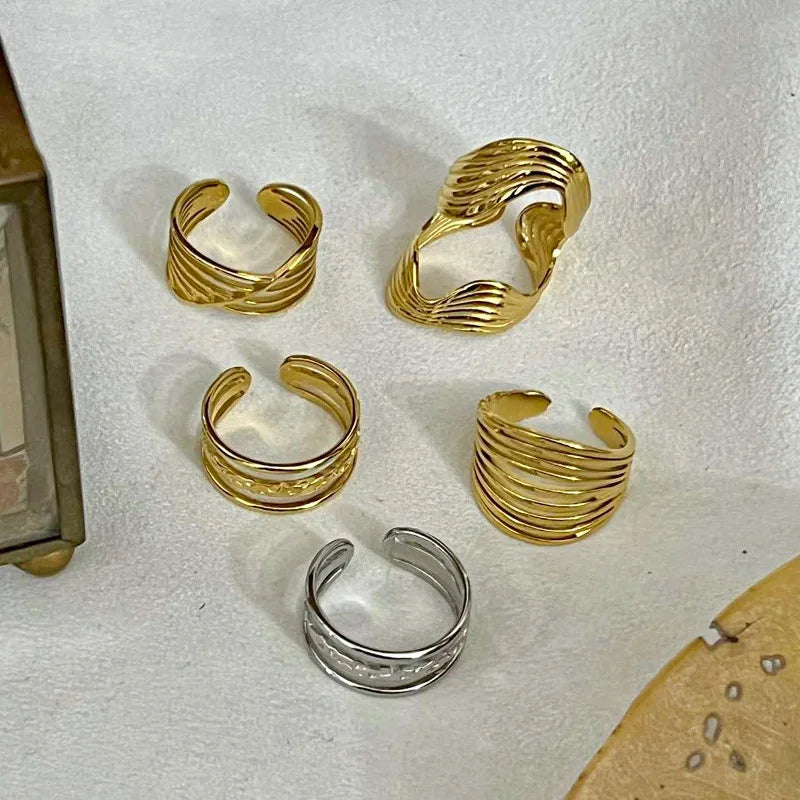 2023 Fashion New Stainless Steel Gold-plated Texture Light Luxury Simple Geometric Open Ring