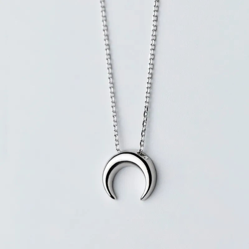 S925 Sterling Silver Chain Necklace Ox Horn Pendant Female Fashion Moon Men Necklace Personality Necklaces for Women