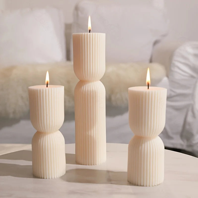 J6-161 INS Style Stripe Cylindrical Aromatic Candle Mold DIY European Geometry Roman Pillar Candle Pendant Mold