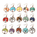 Hand Crafted 30mm Chakra Crystal Earring Bronze Color Plated Jewelry Tree of Life Earring
