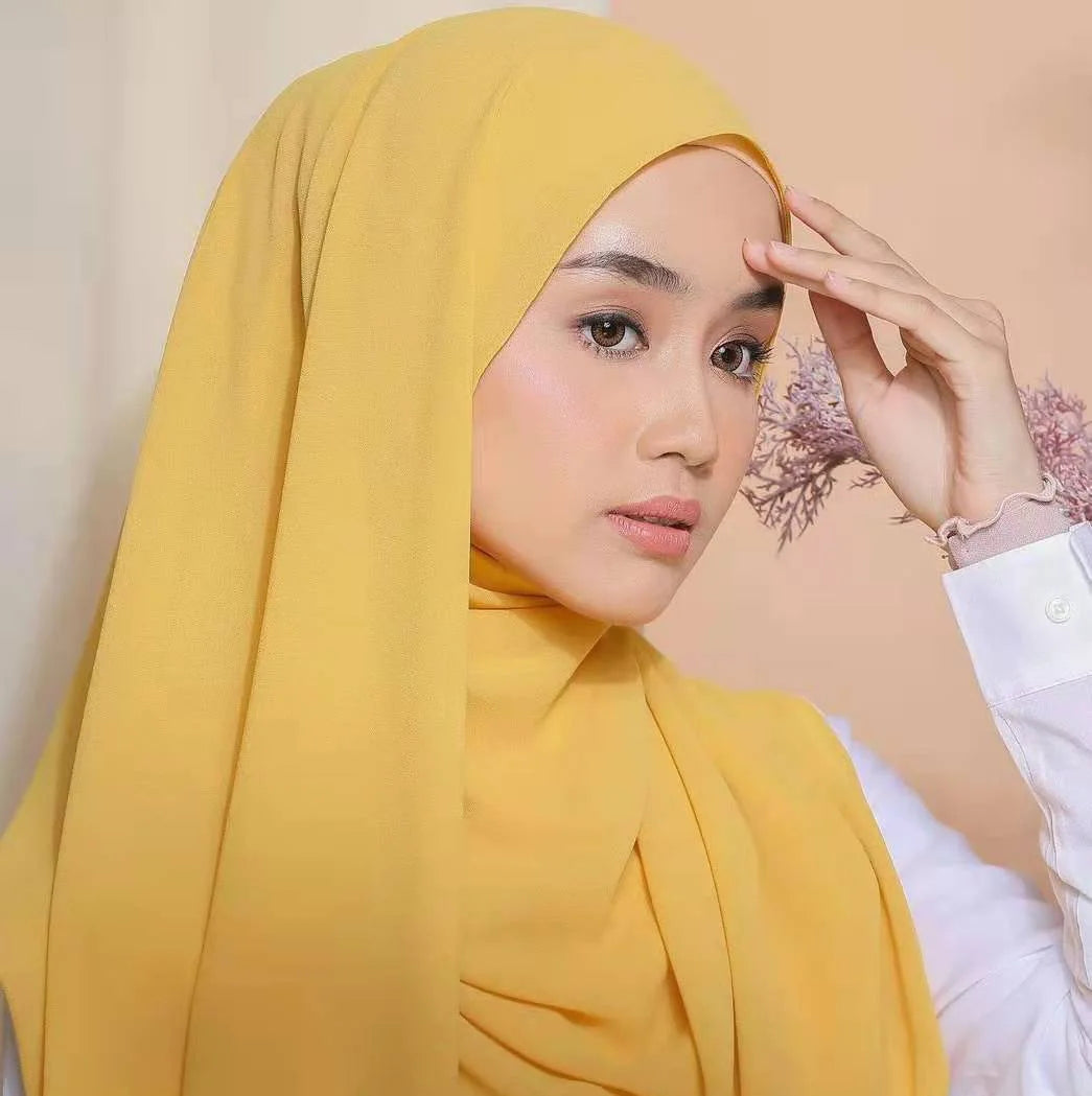 Wholesale Plain Georgette Scarf Thick Bubble Heavy Chiffon Hijab Muslim Borong Tudung Woman Shawl Hijabs