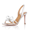 Rhinestone Glitter Bow Decor Sandals Bridal Wedding Silver Diamond Brand Shoes for Women Luxury Jeweled Thin High Heels