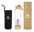 2021 Amethyst Borosilicate Glass Water Bottle Gemstone Crystal Healing Drink Elixir Bamboo Lid Water Bottle With Glass Inner