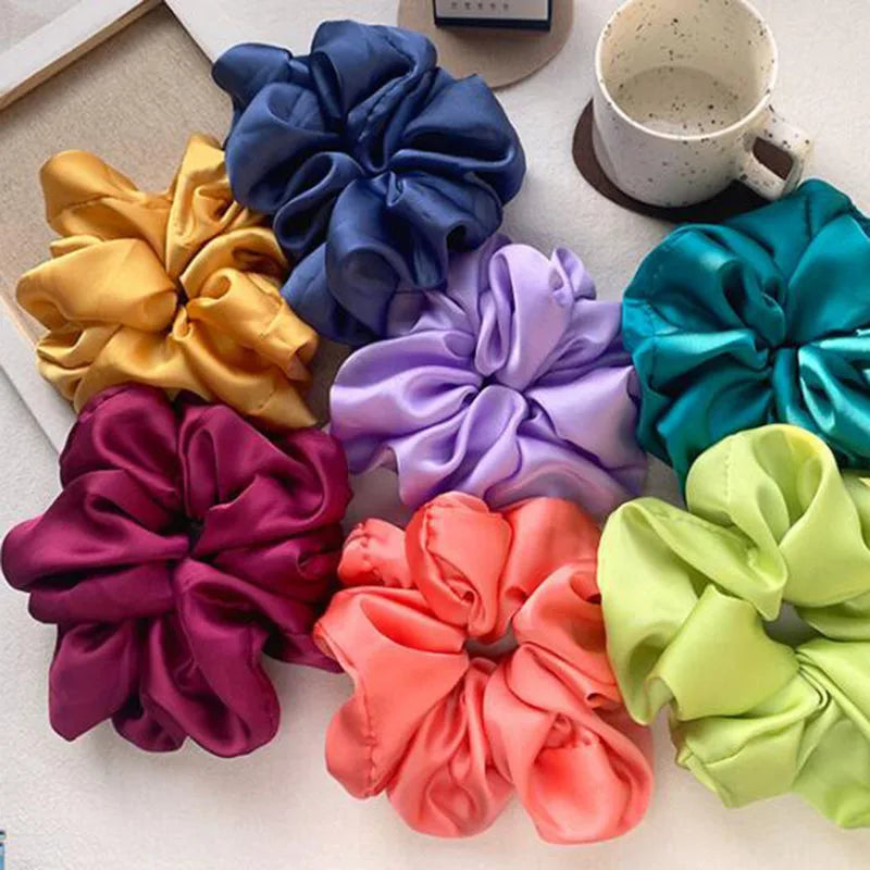New Satin Solid Scrunchies Big Rubber Hair Ties Elastic Girls Women Head Bands Ponytail Large Intestine Ring Hair Accessories