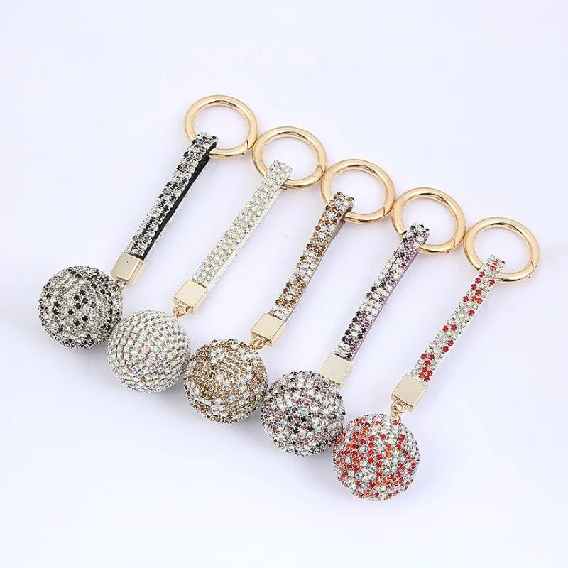 Fashion Luxury Leather Strap Coin Holder Keychain Diamond Inlaid Twinkling Rhinestone Crystal Ball Doll Eco-Friendly Gifts