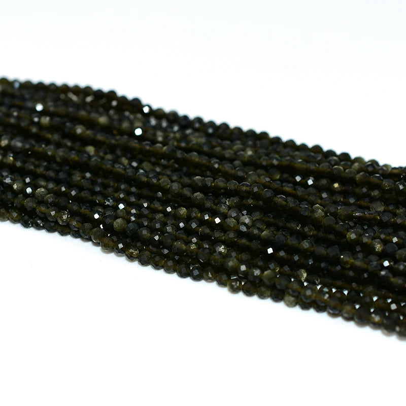 Factory Wholesale Price 100% Natural 3mm Faceted Golden Obsidian Loose Gemstone Beads