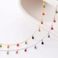 925 Sterling Silver 18k Gold Plated Multicolor Beautiful Zircon Cz Crystal Water Tear Drop Charm Pendant Necklace for Women