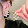 Delicate Jewelry Gold Plated Pink Pearl Tassel Earrings Cubic Zirconia CZ Square Fancy Drop Earrings for Women
