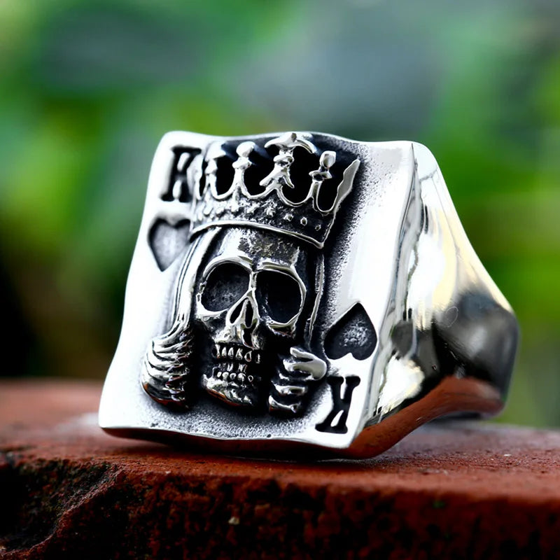 SS8-1190R 2023 New Special Design Stainless Steel Spade K Ring Poker Ring Rectangular Shape Punk Skull Ring Cool Biker Jewelry