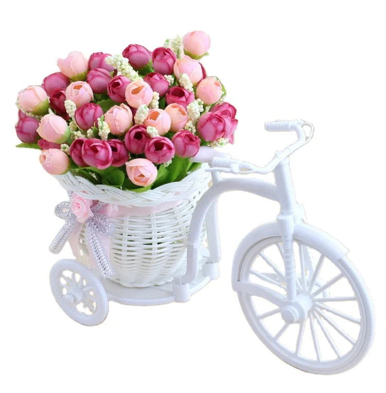 DREA Silk Rose Bouquets Artificial Flowers Wedding Centerpiece Flower Bicycle Decorations Display
