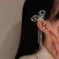 2025 New Ear Piercing Trend Long Exaggerated Butterfly Zircon Ear Clip Earrings Gifts for Women