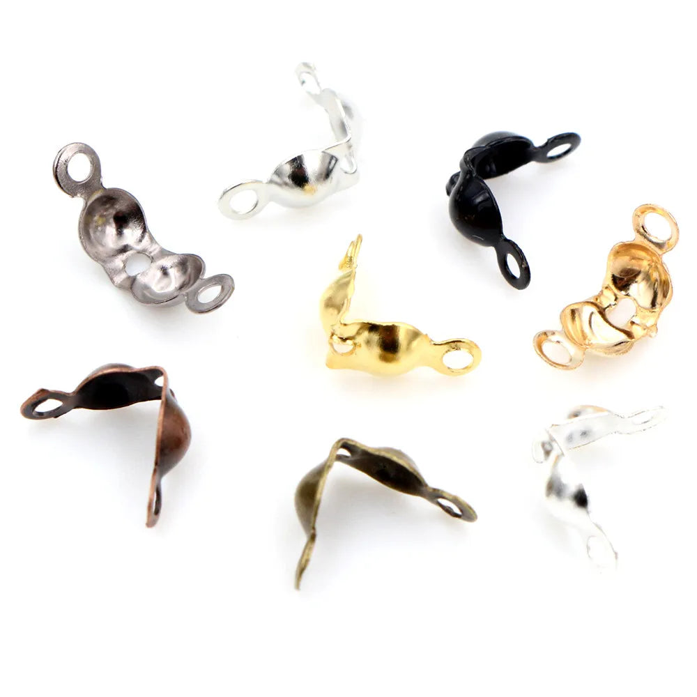 200pcs Connector Clasp Fitting 4*7mm Ball Chain Calotte End Crimps Beads Connector Components for DIY Jewelry Making Supplies