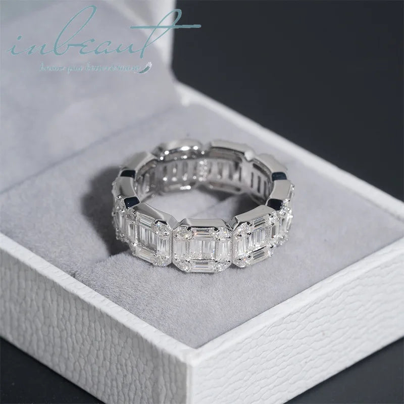 Silver 925 Original Total 3 Carat Brilliant Emerald Cut Diamond Test Past D Color Moissanite Ring for Women Gemstone Jewelry