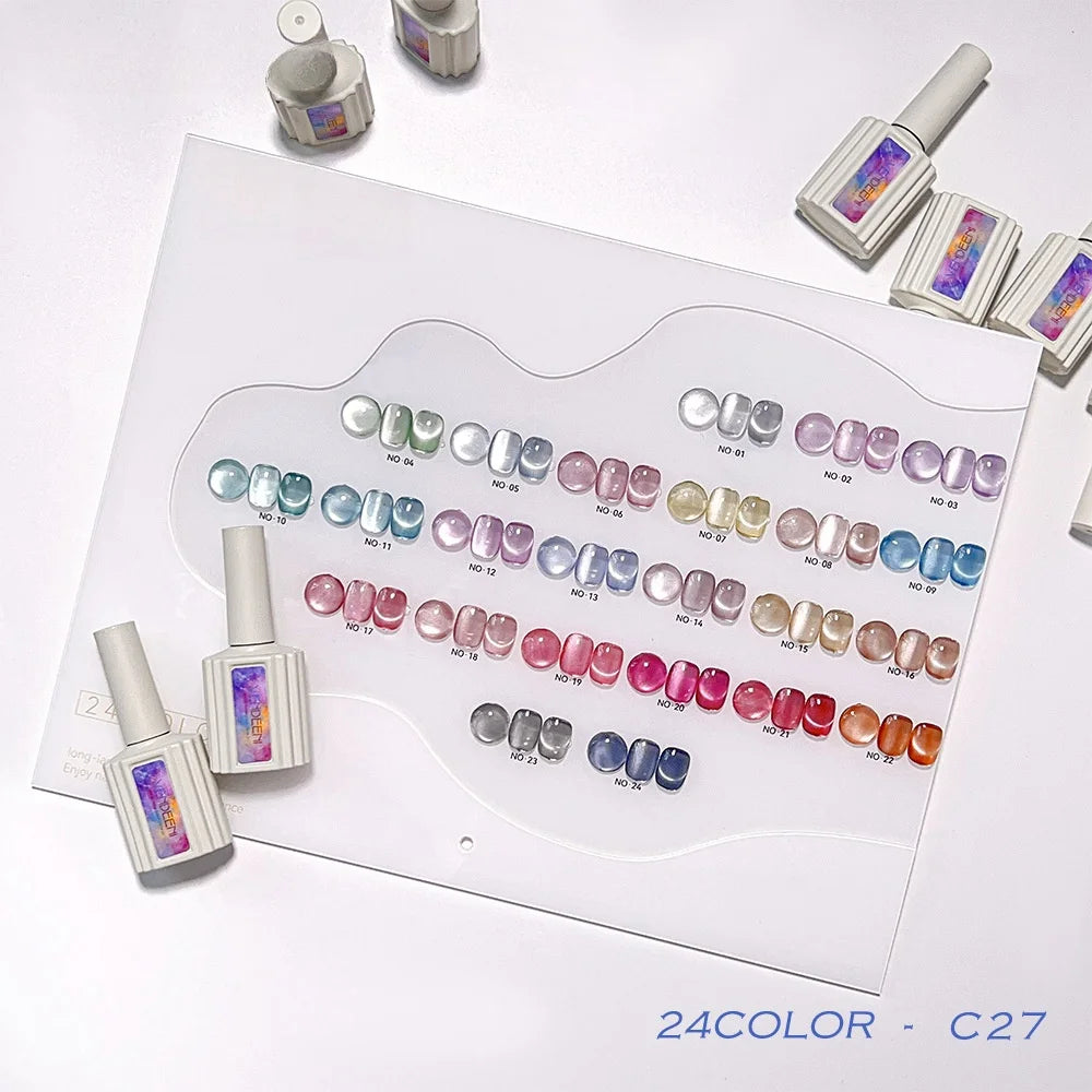 24 Colors Series Set Cat Eye Gel Super Flash Summer Starburst Amphibole Ice Slushy Solid Cat Eye Nail Gel Polish