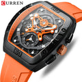 CURREN 8443 Brand Men Unique Tonneau Watches with Large Dial Casual Quartz Silicone Strap Wrist Watches with Luminous